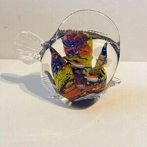 Handblown Glass Fish Figurine With Colorful Abstract‎ Design paper weight